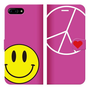 【訳あり】 在庫処分 送料無料 iPhone Plus系(8/7/6s/6) 用スマホケース 手帳型 PEACE & SMILE D スマイリー スマイリーフェイス スマイル スマイルマーク ニコちゃん かわいい グッズ 雑貨 ユニーク 個