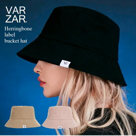 【マラソン期間限定P5倍】VARZAR バザール 韓国 帽子 深め 小顔 顔が見えづらい レディース VARZAR Herringbone label bucket hat 3color ヘリボーンレーベルバケットハット 596 597 598