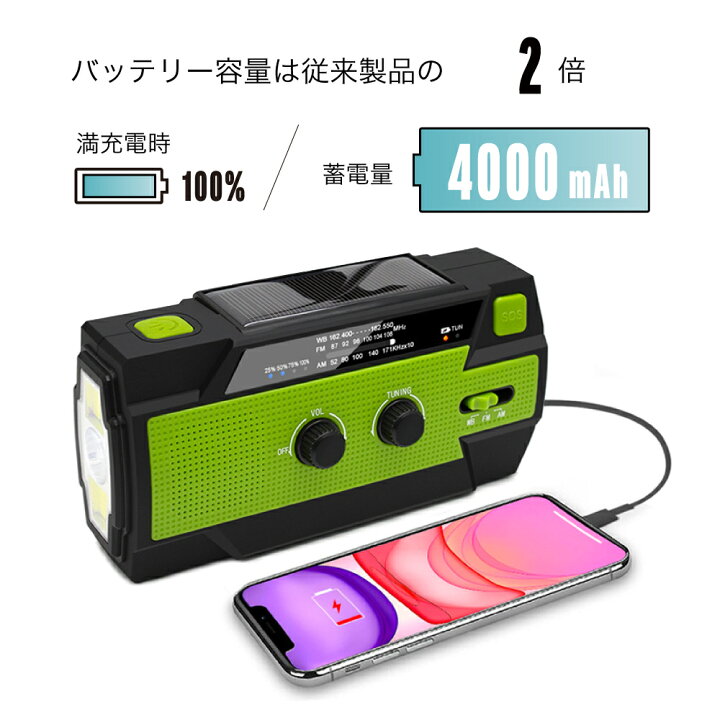 楽天市場 防災ラジオ 日本語マニュアル付 多機能 充電器 Usb充電 モバイルバッテリー 4000mah ソーラー発電 手回し充電 Ledライト テーブルライト 人感センサー 防犯灯 Sosアラーム 緊急ブザー ワイドfm Am対応 Andoroid Iphone 充電可能 ウエイクオンライン