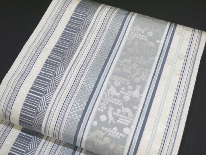 楽天市場】本場筑前 博多織 黒木織物謹製 ねこ柄 白地 正絹 八寸名古屋  