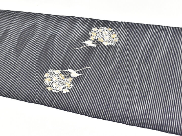 楽天市場】夏帯！手織り 絽綴れ帯 刺繍八寸名古屋帯 濃紺地【お仕立代  