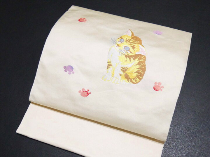 楽天市場】＜可愛らしい＞西陣織 大光謹製 白地 ねこ柄 正絹 九寸  