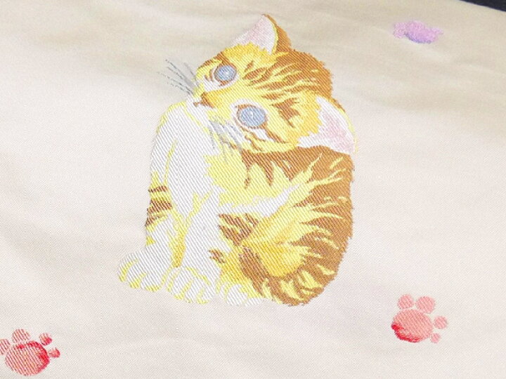 楽天市場】＜可愛らしい＞西陣織 大光謹製 白地 ねこ柄 正絹 九寸  