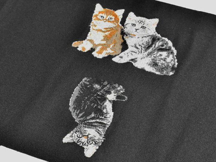 楽天市場】＜可愛らしい＞西陣織 大光謹製 黒地 ねこ柄 正絹 九寸  