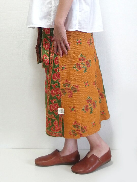 楽天市場】カンタ刺繍 スカート リバーシブルラップスカート インドの  