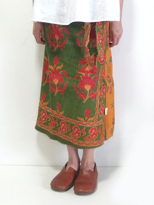 楽天市場】カンタ刺繍 スカート リバーシブルラップスカート インドの  