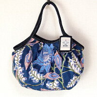 【メール便可】sisiミニグラニーバッグブロックプリント大花ネイビーバッグインバッグやちょっとそこまでに便利な布バッグsisiバッグ