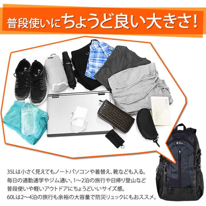 楽天市場 リュックサック テフロン加工で撥水 防汚 防油 人気 リュック メンズ レディース Usb充電ポート付き 通勤 通学 旅行 キャンプ 防災 アウトドア 旅行バッグ 35l 大容量リュック 登山リュック アウトドア用品 キャンプ用品 バックパック ラドウェザー Lad