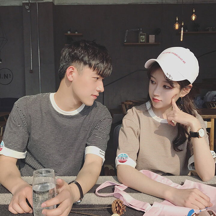 楽天市場 Tシャツ ペアルック カップル お揃い 韓国 ストライプ メンズ レディース スウェット ジャージ スポーツ 半袖 上着 薄手 夏 男女兼用 韓流 a Welove