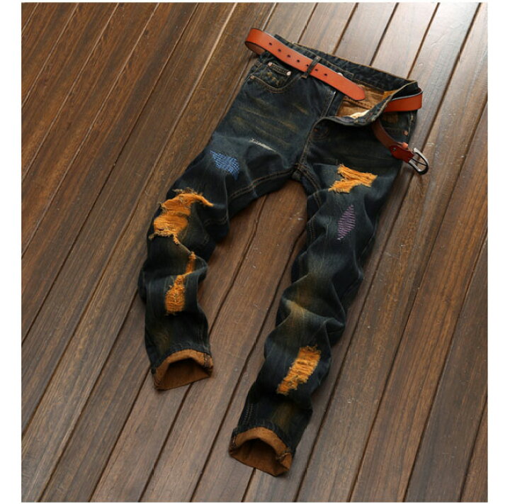 楽天市場】ジーンズ メンズ デニムパンツ バイクパンツ新品 ダメージ