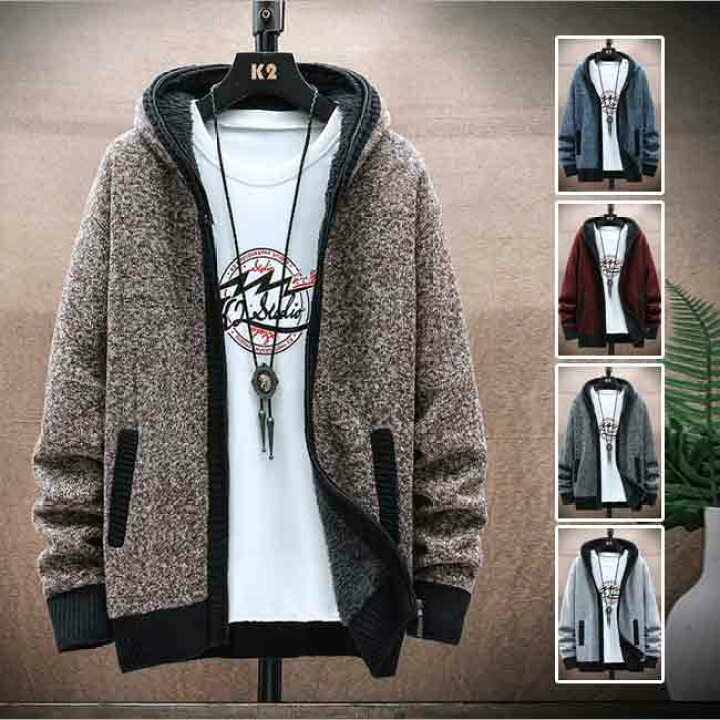 楽天市場 ニットカーディガン メンズ ニットジャケット 長袖 フード付き カーディガン Winファッション