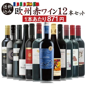 【ポイント5倍(20~22日)】【1本あたり871円】欧州赤ワイン 厳選12本セット　750ml×12本　フランス イタリア スペイン ポルトガル 銘醸地 肉に合う 赤だけ フルボディ ミディアムボディ エヴォディア ステーキ 生ハム 肉じゃが 焼肉 コスパ抜群