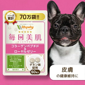 【初回限定半額キャンペーン】 犬 皮膚 サプリ 国産 無添加 （皮膚・被毛の健康維持） 毛艶 毛並み 皮膚サポート コラーゲンペプチド ローヤルゼリー RNA DNA 月見草油 セラミド ビオチン βグルカン 【ウィズペティ 毎日美肌 犬用サプリ チキン味錠剤 1袋60粒入】