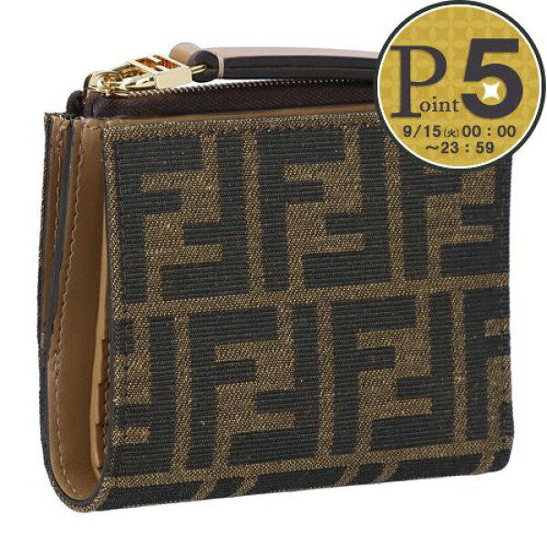 【15日0時～24h限定ポイント5倍】 フェンディ FENDI 折財布 二つ折り財布 ZUCCA JAGUARD 8M0519 A98P F0A6E BACCO+DARK BROWN+SOFT GOLD