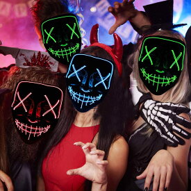 ◎P10倍返還◎実質2,137円!／ ハロウィンマスク 光るマスク ハロウィン仮面 3つ点灯モード ELワイヤー コスプレマスク 変身・仮装大会 パーティー 忘年会 お祭り 宴会 学園祭 悪魔マスク コスチューム用小物 (赤)