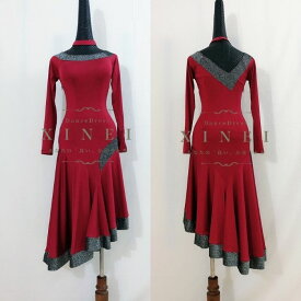 【受注生産・セミオーダー】社交ダンスドレス　ダンス衣装　発表会　ステージ衣装　モダンドレス　スカート　競技用　デモ用　練習用　ワルツドレス　ワンピース　　ダンスウエア　トップス　パーティードレス　スタンダードドレス　ワンピース　LP090　【XINEI】