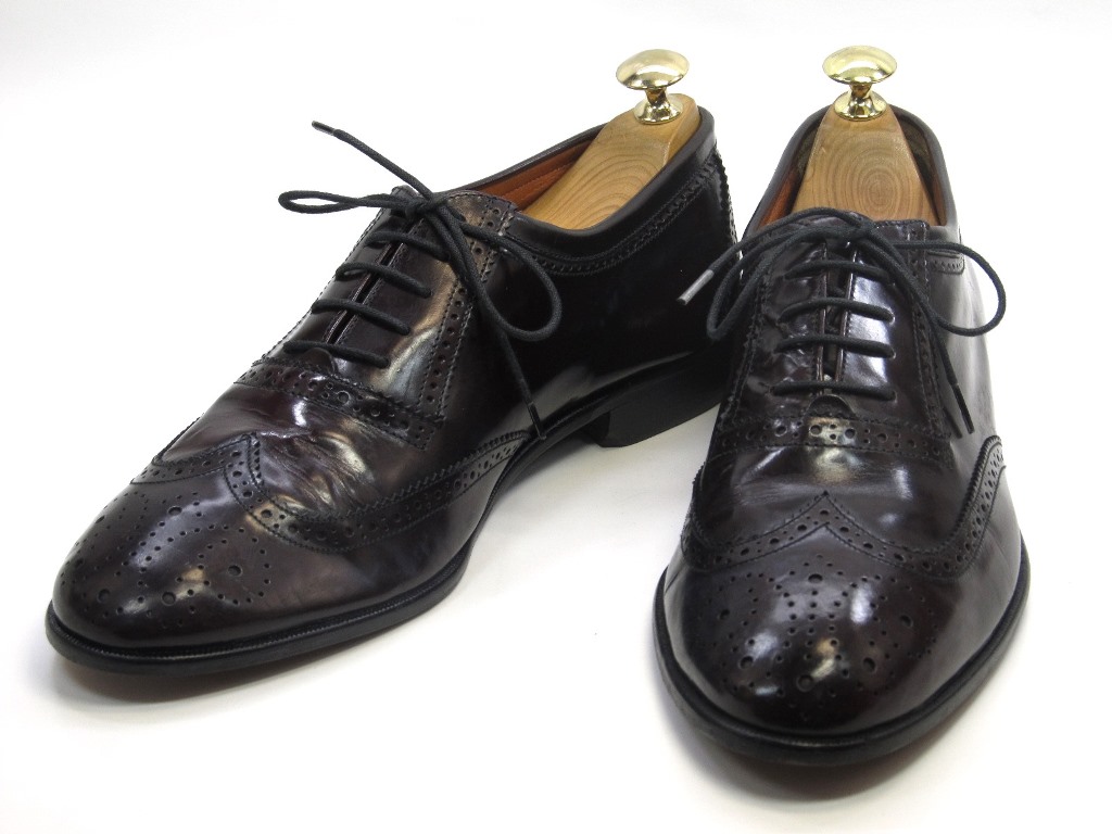 中古 送料無料 BOSTONIA8.5 M 25.5cm～26.0cm イタリア製 人気海外一番 紳士 ウイングチップメンズシューズ 人気No.1 メンテナンス済 カジュアル ビジネス 靴
