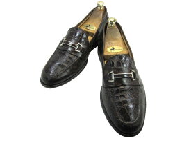 【中古】【送料無料】JOHNSTON&MURPHY (ジョンストン & マーフィー)10 M / (28.0cm〜28.5cm) イタリア製・クロコダイルローファーメンズシューズ 紳士 靴 ビジネス カジュアル メンテナンス済