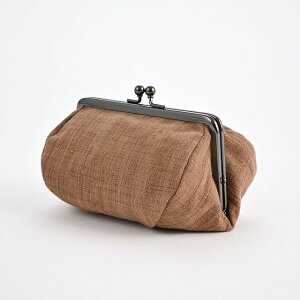 がま口 ポーチ 大きめ ( 大 ) 柿渋染め 先染め交織 / 伊勢木綿 小物入れ コスメポーチ 化粧ポーチ アクセサリー 財布 ミニバッグ 和柄 ( 14.5cm×9.5cm )