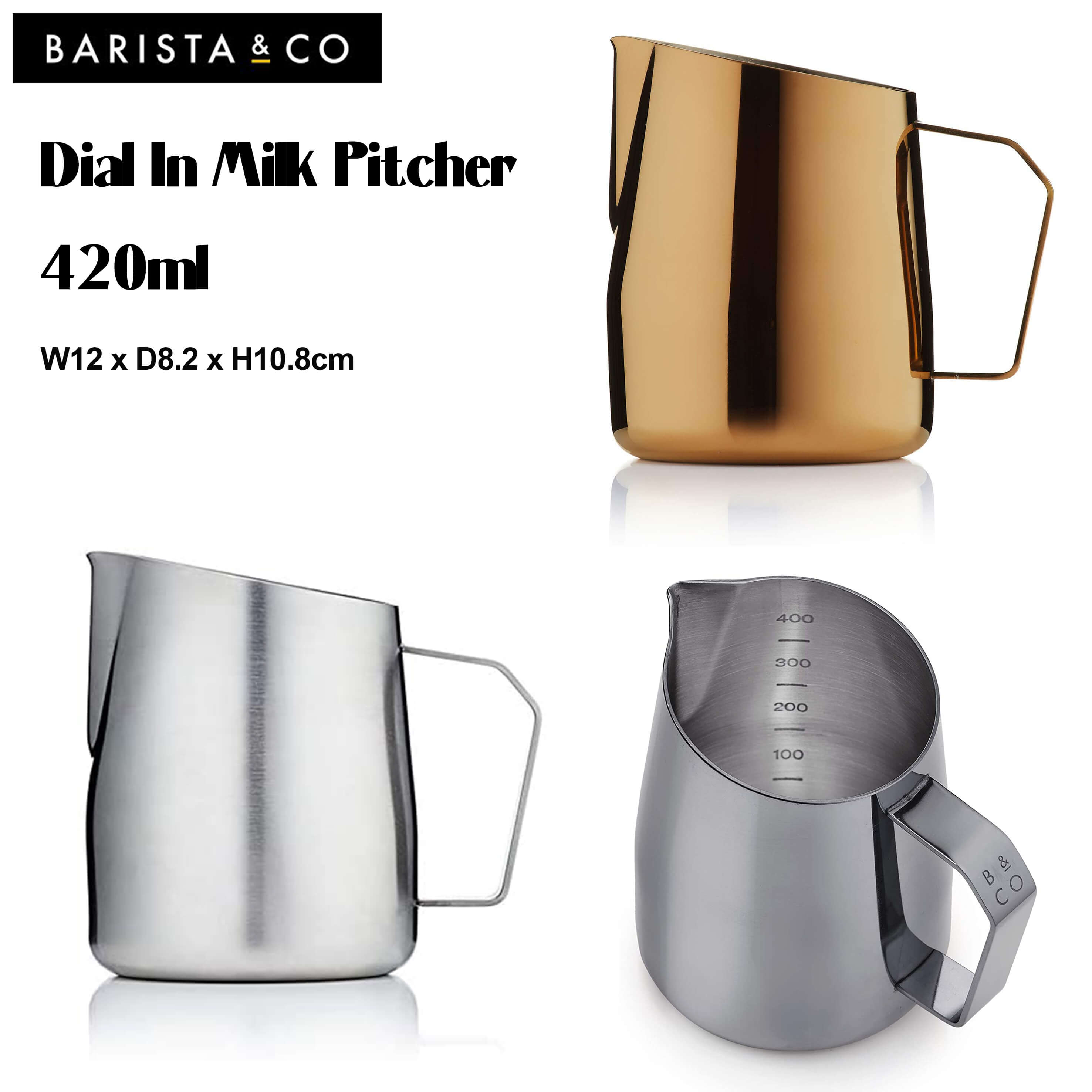ミルクを泡立ててお家でラテアート BarsitaCo バリスタアンドコー バリスタコー Dial 2022新作 In ラテアート あすつく 420ml 計量カップ Milk ダイヤルインミルクピッチャー Pitcher