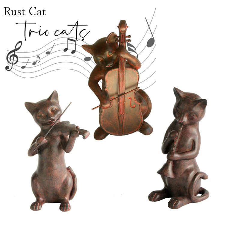 アンティーク調で雰囲気たっぷり 送料無料 彩か Saika Rust セール特別価格 Cat Trio アンティーク風 シャビーシック 三重奏 SALE 100%OFF 猫 置物 ねこ ブロンズ風 オブジェ 木彫り風