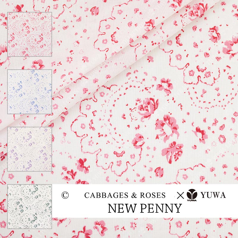 Cabbages ＆ Roses　シャーティング  ”NEW PENNY ”全4色 生地売り 10cm単位 ネコポス最大150cm CR829787