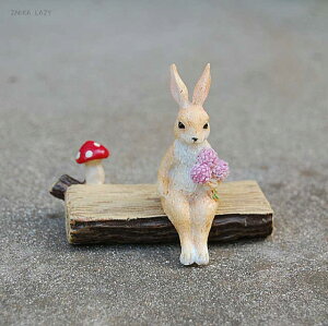 SITTING ANIMAL ラビットwithフラワー  うさぎ ウサギ インテリア マスコット オーナメント 飾り アニマル ガーデニング デコ 動物 ガーデン【コンパクト対応3点まで】