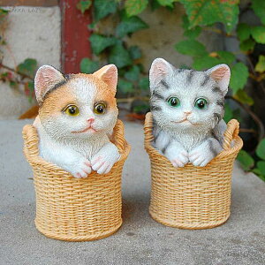 「ひょこニャンシリーズ バスケット」 ひょこにゃん ヒョコニャン 猫 ねこ ネコ 可愛い オーナメント オブジェ 置物