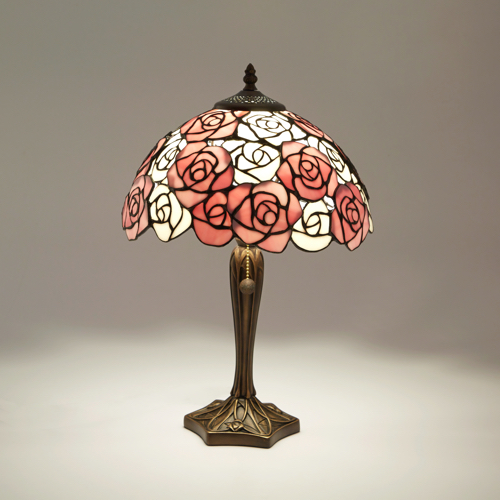 ステンドグラス ランプ スタンドランプ ローズ 薔薇 ピンク 高さ45cm LED電球付き ガラス アンティーク 照明 | 雑貨屋　リエット