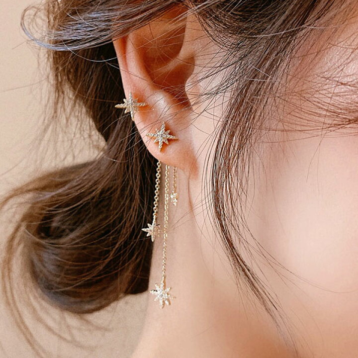 楽天市場】【1000円均一】星 スターロングチェーンピアス 
