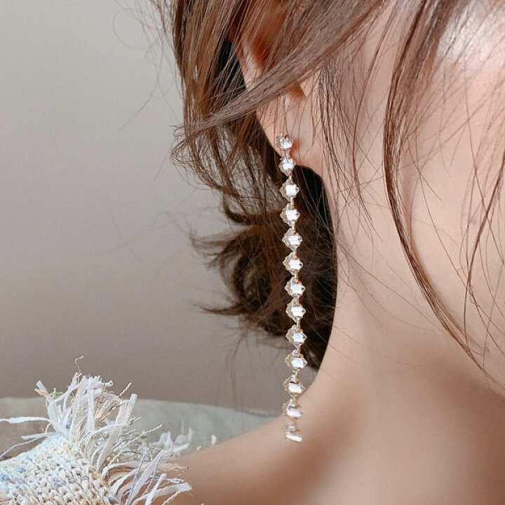 楽天市場】【1500円均一】ロングチェーンピアス☆キュービック 
