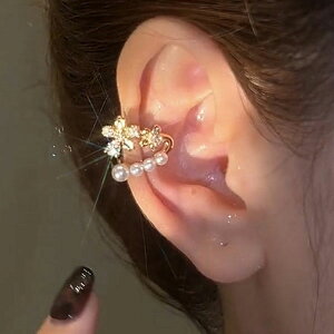 【片耳用/1個】【穴あけ不要】フラワーリング14kコーティング イヤカフ キュービックジルコニア イヤーカフ リング イヤリングレディース イヤーカフ イヤークリップ フェイクピアス レデ