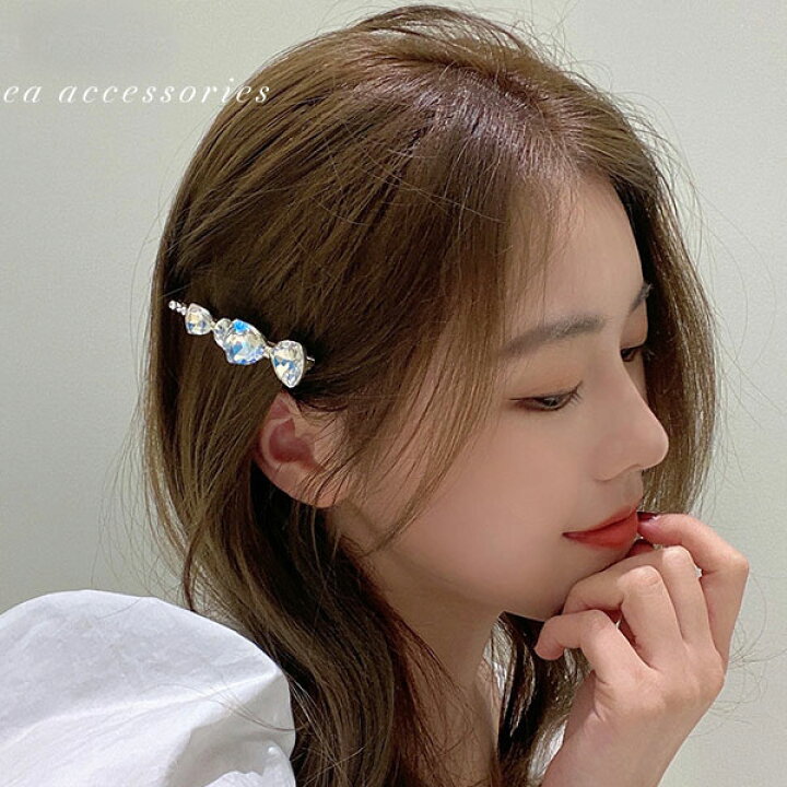 楽天市場】キラキラ リボン ラインストーンヘアピン ヘアアクセサリー 