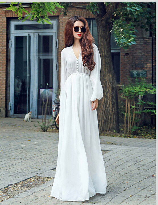 楽天市場 Chuten ワンピース 長袖 ボヘミアン風 マキシワンピース リゾートワンピース 無地 大きいサイズ レディース シフォン ロング丈 ワンピース カジュアル 夏ワンピース 白ワンピース 着痩せ ビーチワンピース マキシ丈 旅行最適 マキシワンピ 18新作 中天商事