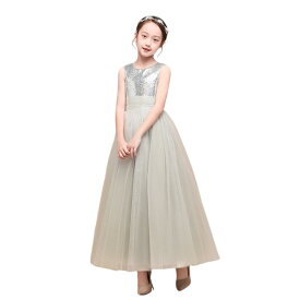 即納 子供ドレス 高級 豪華 胸元いっぱいに広がるスパンコールとふんわりチュールがエレガントなロング ドレス 110/120/130/140/150/160cm ブラック シルバー ゴールド ロングドレス キッズドレス 発表会 上質
