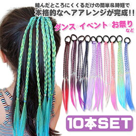 キッズ ダンス衣装 ヘアエクステ 10本セット ヘアアクセサリー エクステ ガールズ ヒップホップ エクステ ダンス髪型 ウィッグ 三つ編み 編み込み 2色 10色 選べるセット グラデーション ポニーテール カラフル キッズ 髪の毛 発表会 コスプレ