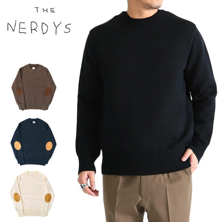 楽天市場】THE NERDYS ナーディーズ エルボーパッチ クルーネック 