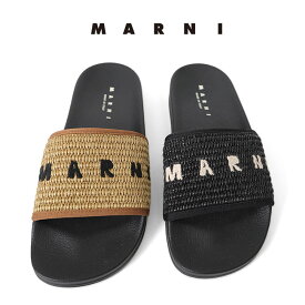 MARNI マルニ バラジウム ラフィア調 ラバースライド ロゴ サンダル SAMR003702P3860 黒 メンズ レディース