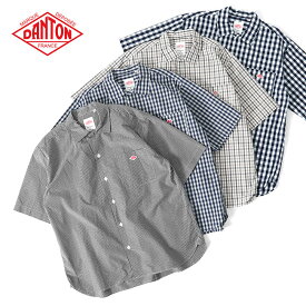 DANTON ダントン コットンポプリン ワッペンロゴ チェック ワークシャツ DT-B0049 CPP 半袖シャツ メンズ