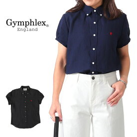 GYMPHLEX ジムフレックス フランダーズリネン パフスリーブ ボタンダウンシャツ J-0645 SLS 半袖シャツ レディース