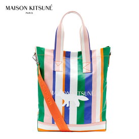 [TIME SALE] Maison Kitsune メゾンキツネ マルチストライプ フォックスロゴ 2WAY トート & ショルダーバッグ KU05111WE4006 ギフト プレゼント