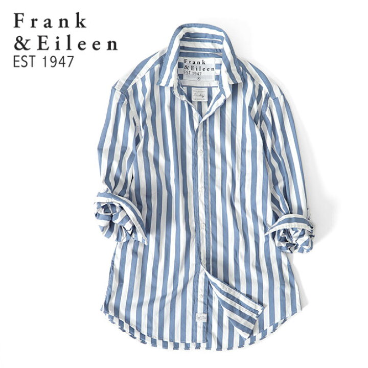 極美品☆Frank&Elieen｜メンズ PAUL ブルーストライプリネンシャツBY 