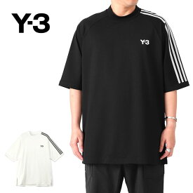 Y-3 ワイスリー 3ストライプス オーバーサイズ ロゴ Tシャツ H63065 HZ8871 黒 白 半袖Tシャツ メンズ