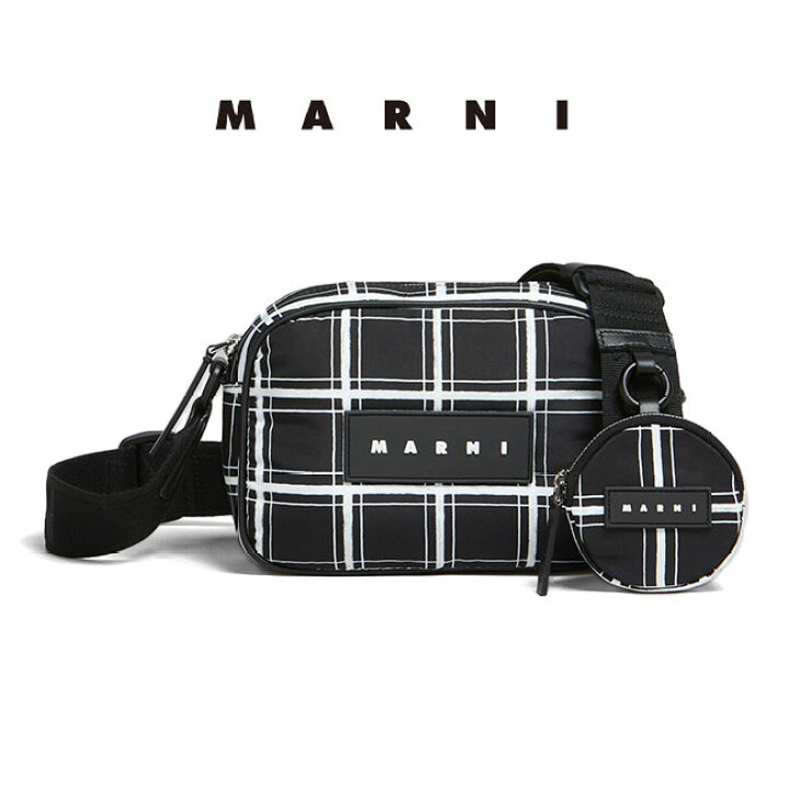 楽天市場】MARNI マルニ ミニポーチ付き モノクロチェック ナイロン 