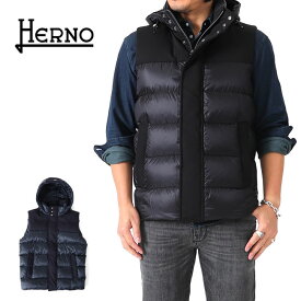 HERNO ヘルノ ウール × ナイロン ハイブリッド デタッチャブルフード スタンドカラー ダウンベスト PI001095U-12020+33375 メンズ