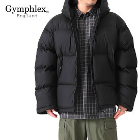 GYMPHLEX ジムフレックス ナイロンタフタ フード付き ホワイトグース ダウンジャケット GY-A0442 DMN 黒 メンズ