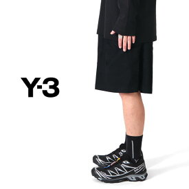 Y-3 ワイスリー ウォッシュ ツイル ベルト付き ワイドショーツ IN8718 黒 ショートパンツ メンズ