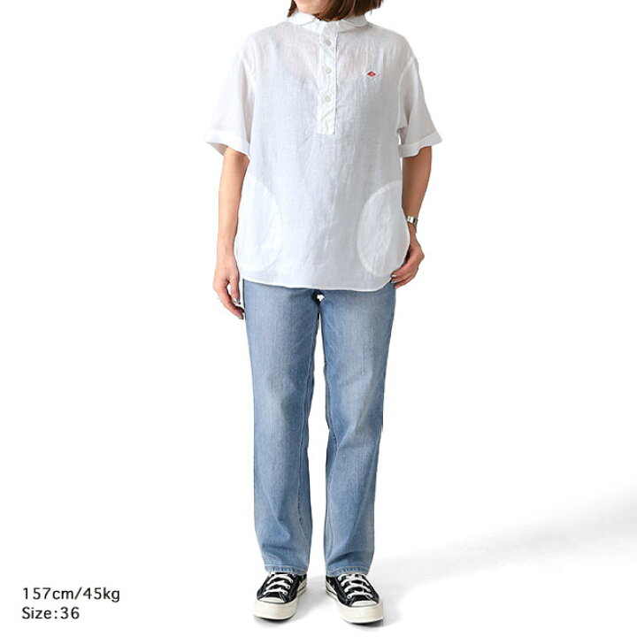 Danton リネン プルオーバー レディース 半袖 DANTON リネンコットン 丸襟半袖プルオーバーシャツ STRIPE WOMEN シャツ ブラウス DANTON ダントン のファッション通販
