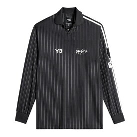Y-3 ワイスリー ストライプ オーバーサイズ フットボールシャツ KS7574 黒 長袖ポロシャツ サッカーシャツ メンズ