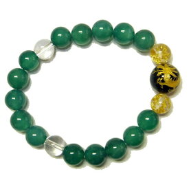 【ネコポス可★】金箔玉パワーストーンブレスレット 龍【緑めのう】厄除け 開運　金運　魔除け